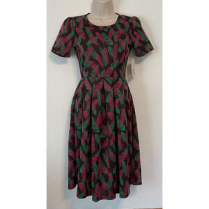 Lularoe Womens Amelia Dress Feather Print Short Sleeve Size XS